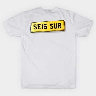 SE16 SUR Surrey Quays Number Plate T-Shirt